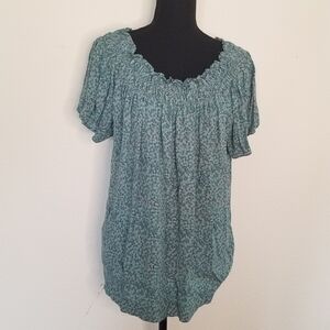 The Nines By HATCH Green Top Ditsy Print Maternity Peasant Shirred Yoke L